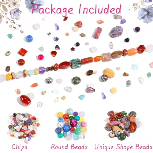 Beads for Jewelry Making, Mixed Bulk Natural Assorted Stone Beads for Crafts Bracelets Earrings Necklace, Semi Precious Gemstone Crystal Assortment Beads for Adults Women (0.5, Pounds)