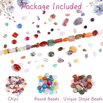 Beads for Jewelry Making, Mixed Bulk Natural Assorted Stone Beads for Crafts Bracelets Earrings Necklace, Semi Precious Gemstone Crystal Assortment Beads for Adults Women (0.5, Pounds)