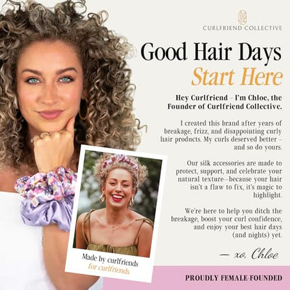 Curlfriend Collective Midnight Blooms Comfort Curve Silk Headband | Luxury 100% Mulberry Silk, Wide Non-Slip, No Headache, for Curly & Textured Hair for Women - color: Midnight Blooms