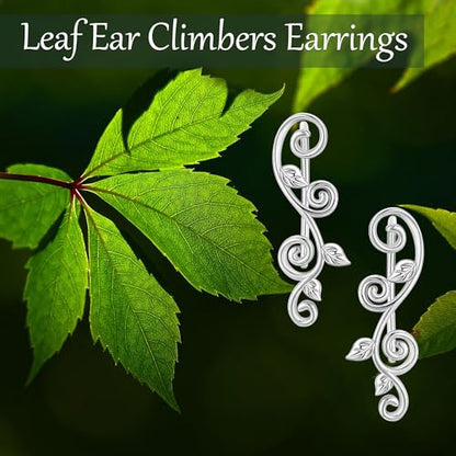 Ear Climbers Earrings for Women Sterling Silver Vintage Ear Crawler Earrings Jewelry Gifts for Women - style: Boho leaf