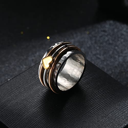 Magitaco Stainless Steel Spinner Rings Fidget Band Rings Moon Star Flower Butterfly Anxiety Rings for Women Men - color: Heart