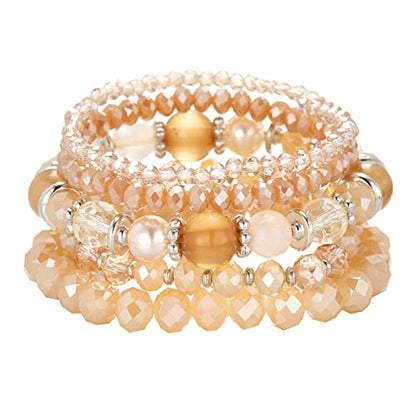 Noessla Beaded Boho Stretch Bracelet Colorful Stackable Crystal Beads Bracelets Trendy Costume Jewelry Mothers Day Gifts for Women - color: 21-Champagne