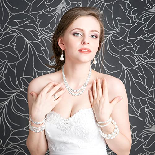 Bonuci 12 Pcs Women Pearl Jewelry Set Pearl Necklace Bracelet Earrings with Rhinestone for Wedding Birthday Bridal Tea Party - style: Graceful Style