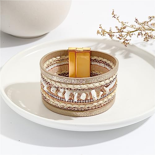 Long tiantian Boho Western Bracelets for Women Leather Wrap Bracelets Turquoise Bracelet Western Jewelry Country Concert Outfits - color: womens stackable bracelets(khaki)