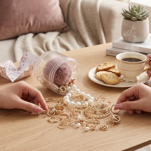 64 Pcs Mystery Jewelry Jar for Women, Golden Surprise Jewelry Box with Necklaces Bracelets Rings Earrings Hair Accessories and Keychain, Multi Style Alternative Fashion Present for Her - color: Golden