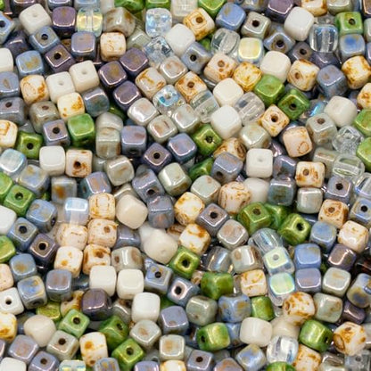 0.88oz (25g) Mix of Small Cute Cube Beads 4mm - Natural Luster Color Mix - color: Cube Luster Mix