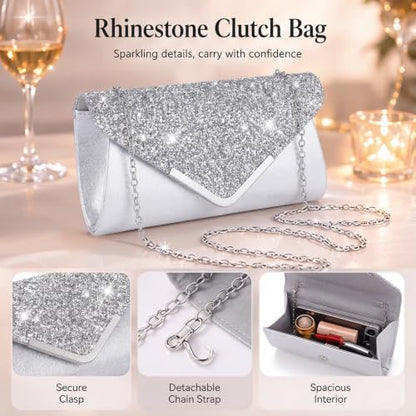 Tiamon 5 Pcs Rhinestone Jewelry Sets Shawls and Wraps Formal Clutch Purses for Women Evening Dresses Weddings Engagement - style: Glitter, Elegant
