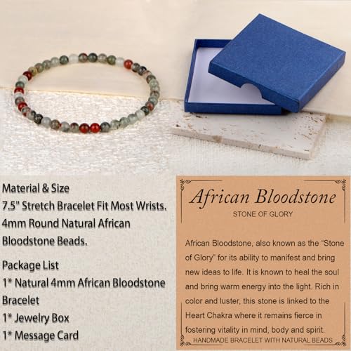 LPBeads Handmade Natural Gemstone Stretch Elastic Bracelet Healing Crystal Round Stone Beads Jewelry Gifts for Women Men - color: African Bloodstone, size: 4mm