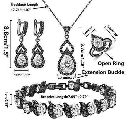 LMXXVJ Women Jewelry Set Platinum Plated Necklace Open Ring Earrings Bracelet Set,Birthday/Anniversary Mother’s Day Jewelry Gifts for Mom/Wife/Sister/Best Friend - color: Black Gun-White