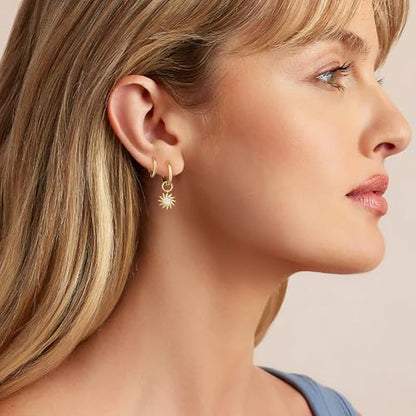 DAILY VIBES Cute Butterfly Star Cross Heart CZ Dangle Earrings for Women | 925 Sterling Silver Post, 14K Gold or Silver Plated, Mini Cubic Zirconia Dainty Drop, Cartilage Small Huggie Hoop Earrings - color: Gold Sun CZ
