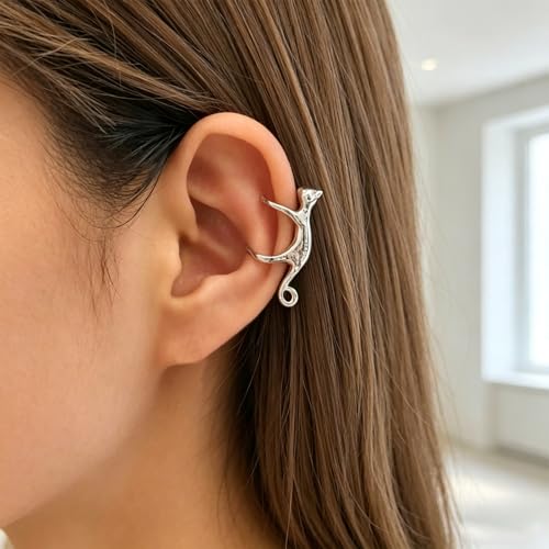 Sterling Cat Ear Cuff for Women, Cute No Piercing Cat Climber Earrings, Dainty Animal Crawler Cartilage Gifts - color: Silver