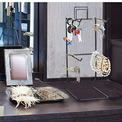 Coume 2 Pcs Jewelry Necklace Display Stand Metal Retail Counter Display Stand for Necklace Bracelets, Earrings, Ring, Keys, Watches(Black) - color: Black