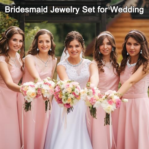 Jexine 6 Sets Silver Jewelry Set for Women Wedding Silver Crystal Rhinestone Necklace Earrings Bracelet for Bride Bridal Bridesmaid - style: Classic