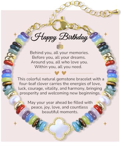 Birthday Jewelry Gifts For Girls Women, Four Leaf Clover & Heart Bracelets - color: Rainbow