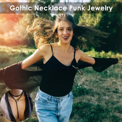 Lariat Y Necklaces Wrap Choker Necklace for Women - Stainless Steel Slip Chain Gothic Black Choker Necklace, Punk Rock Collar Jewelry Gothic Accessories Halloween Wedding Chains