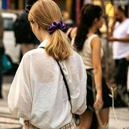 Silk Hair Ties Ponytail Holder Hairs Bow Ropes Elastics Hairtie Accessories Wide 0.8inch on Hair No Damage No Crease for Women Curly Thick Wavy Hair(30Pcs Dark Purple) - color: Dark Purple