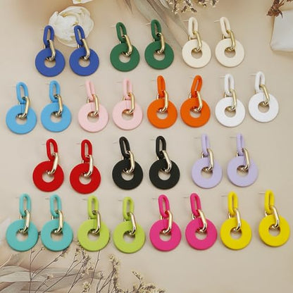RUOFFETA Acrylic Rectangle Earrings, Fashion Acrylic Square/Oval/Hoop Statement Drop Earrings for Women - color: Orange Round