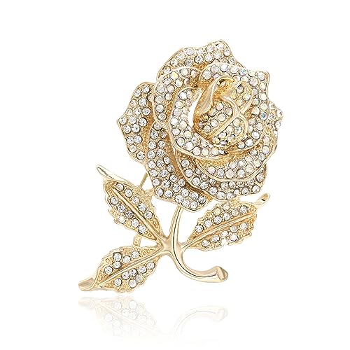 Brooch Pins for Women Girls Fashion Flower Crystal Rhinestone Pearl Jewelry - color: Gold Rose