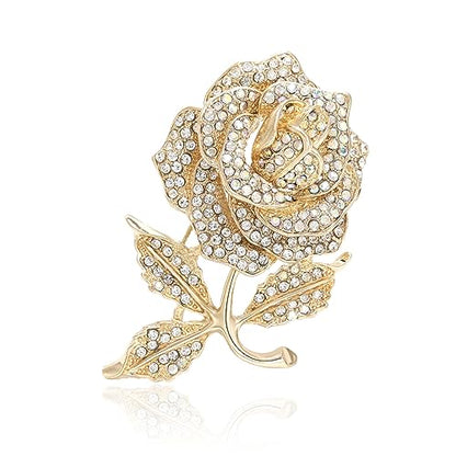 Brooch Pins for Women Girls Fashion Flower Crystal Rhinestone Pearl Jewelry - color: Gold Rose