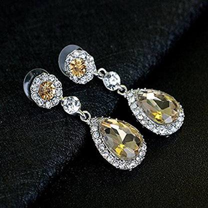 Gorgeous Austrian Crystal Rhinestone Wedding Bridal Teardrop Drop Dangle Earrings - color: Pierced-Champagne