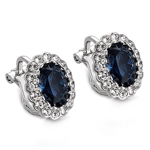 Yoursfs Vintage Crystal Clip On Earrings For Women Platinum Plated Rhinestone Clip On Earrings Non Pierced Oval Shap Cubic Zirconia Earring Hypoallergenic Jewelry - style: Sapphire Earrings