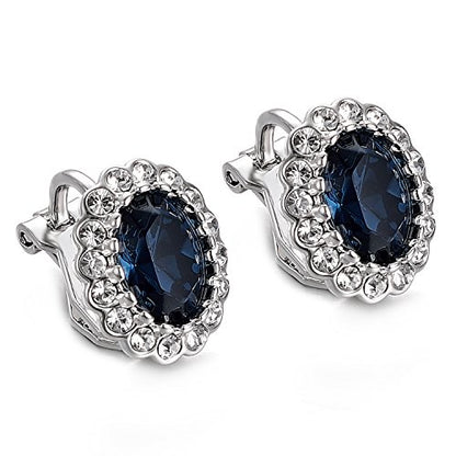 Yoursfs Vintage Crystal Clip On Earrings For Women Platinum Plated Rhinestone Clip On Earrings Non Pierced Oval Shap Cubic Zirconia Earring Hypoallergenic Jewelry - style: Sapphire Earrings