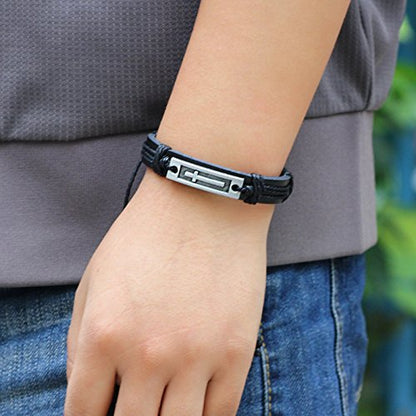 FORUBUS Religious Cross Leather Bracelet, Leather Cross Bracelet for Women Men Religious Gift, Church Pray Baptism Christmas Jewelry - color: Black