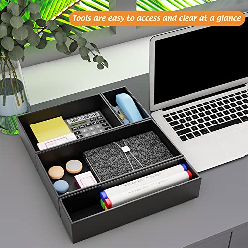Black Bamboo Drawer Organizer - Silverware&Utensil Holder Organizer for Kitchen Drawers, Multi-Use Drawer Dividers Boxes for Bathroom Counter，Cabinet, Garage, Office Desk, Makeup, Jewelry (9"6"2.5") | Silverware Cutlery Utensil Tray, Multi-Use Drawer Divi
