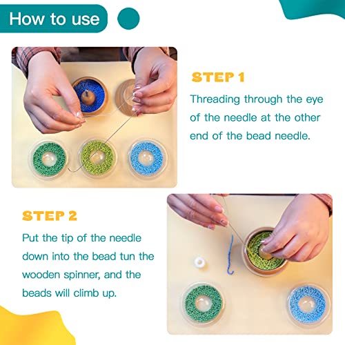 INDIVSHOW Clay Bead Spinner,Seed Beads Kit with 3 Pcs Quick Changed Trays,Beading Needles for Jewelry Making (Wooden)
