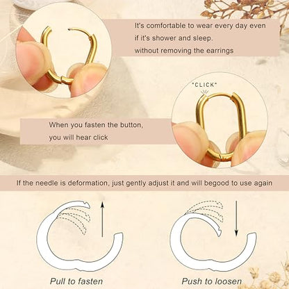 18K Gold Plated Hoop Earrings for Women Trendy Small U Hoop Earrings Set Stainless Steel Hypoallergenic Lightweight Chunky Huggie Hoops Cartilage Earring Stack Dainty Jewelry for Women Men(Gold-Hoop Earrings)