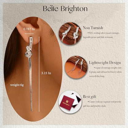 Dangle Earrings for Women, Sparkly Rhinestone Long Tassel Chain Earrings | 18K Gold or 18K White Gold Plated, 925 Sterling Silver Posts, Cubic Zirconia, Hypoallergenic, Tarnish Resistant, Lightweight - color: Silver
