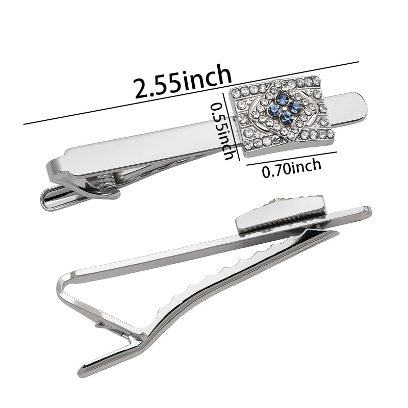 Tuxedo Studs Rhinestone Tie Clip for Men French Cuff Links Tie Bar Clip Suit Shirt Accessories for Men Wedding Business Crystal Cufflinks Necktie Clips - color: Silver-B