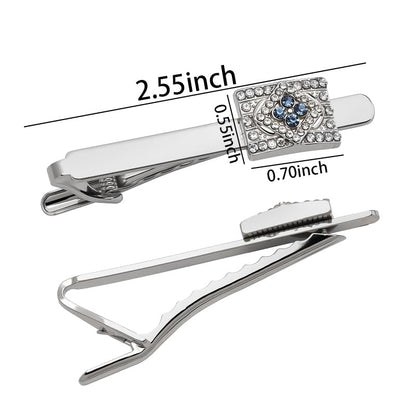 Tuxedo Studs Rhinestone Tie Clip for Men French Cuff Links Tie Bar Clip Suit Shirt Accessories for Men Wedding Business Crystal Cufflinks Necktie Clips - color: Silver-B