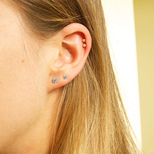 EPIRORA Sterling Silver Stud Earrings for Women- 3 Pairs Tiny Ball Stud Earrings Round CZ Cubic Zirconia Earrings Pearl Earrings Set Cartilage Small Tragus Earrings(2mm,3mm,4mm) - style: CZ earrings(2mm,3mm,4mm)-Rose gold