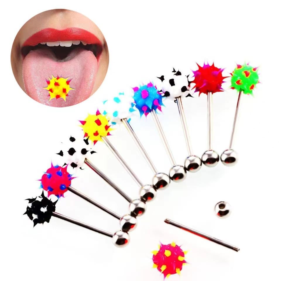 Surgical Steel Spiky Ins Colorful Fire Tongue Nipple Ear Rings Bar Barbell Stud Piercing - style: 10 pcs