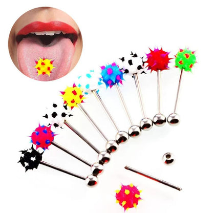 Surgical Steel Spiky Ins Colorful Fire Tongue Nipple Ear Rings Bar Barbell Stud Piercing - style: 10 pcs