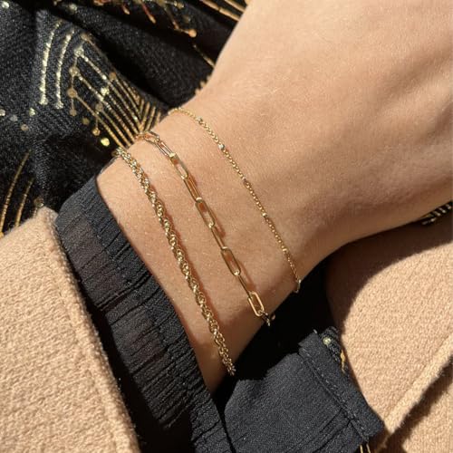 Swyabi 10 PCS Gold Plated Paperclip Bracelet Chains Bulk for Jewelry Making | 18K Stainless Steel, with Extender, No Fade, No Rust, Adjustable, for Men Women DIY, 6.5 Inch - color: 3x7.5mm Gold