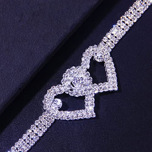 Fesciory Heart Rhinestone Ankle Bracelets for Women, Adjustable Silver Plated Shiny Tennis Anklets, Twinkle Cubic Zircon Imitation Diamond Anklet Foot Chain Jewelry Gifts - color: Double Heart