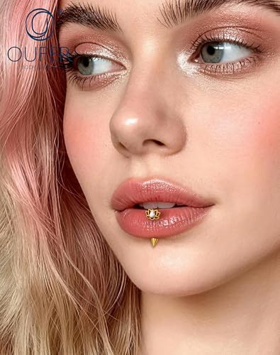 OUFER 16G Rook Piercing Jewelry, Lotus Eyebrow Earrings, 316L Surgical Steel Rook Earrings, Curved Barbell Lip Rings, Helix Cartilage Piercing Jewelry for Women - color: Gold