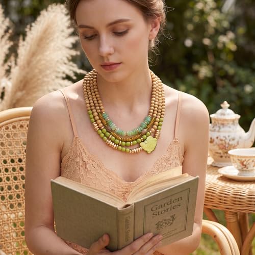 Turquoise Jewelry for Women Chunky Beaded Necklaces Boho Statement Necklace Layered Turquoise Necklaces for Women Fashion Gift - color: Green