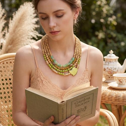 Turquoise Jewelry for Women Chunky Beaded Necklaces Boho Statement Necklace Layered Turquoise Necklaces for Women Fashion Gift - color: Green