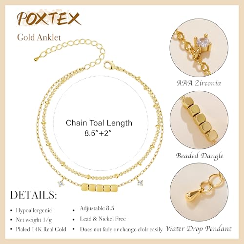 Gold/Sterling Silver Anklet Bracelets for Women Waterproof, Non Tarnish 925 Sterling Sliver Plated Heart Evileye Butterfly Charm, Dainty Summer Beach Anklets for Women, Beach Vacation Bikini Outfits for Her Mom - style: Beaded-Gold