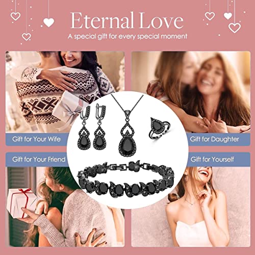 LMXXVJ Women Jewelry Set Platinum Plated Necklace Open Ring Earrings Bracelet Set,Birthday/Anniversary Mother’s Day Jewelry Gifts for Mom/Wife/Sister/Best Friend - color: Black Gun-Black