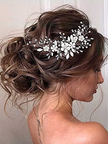 Unicra Silver Bride Wedding Hair Vine Flower Bridal Hair Piece Rhinestone Hair Accessories Crystal Headpieces Jewelry for Women and Girls | Flower Girl Headpiece Rhinestone Headband for Hairstyles Prom Bridal Wedding Hair Accessories for Women and Bride
