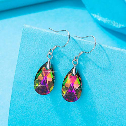 Austrian Crystal Teardrop Drop Earrings for Women, French Hook | 925 Sterling Silver Hook, Crystal Dangle Earrings, Sparkly Teardrop Stone, Lightweight Feel, Day-To-Evening Wear - color: Vitrail Medium