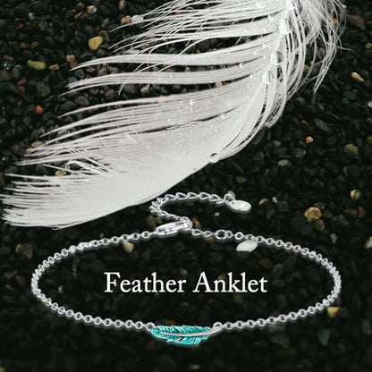 925 Sterling Silver Anklet Foot Bracelet with Crystal from Austria, Anklet Jewelry Gifts for Women 11 Inch Adjustable - style: Feather