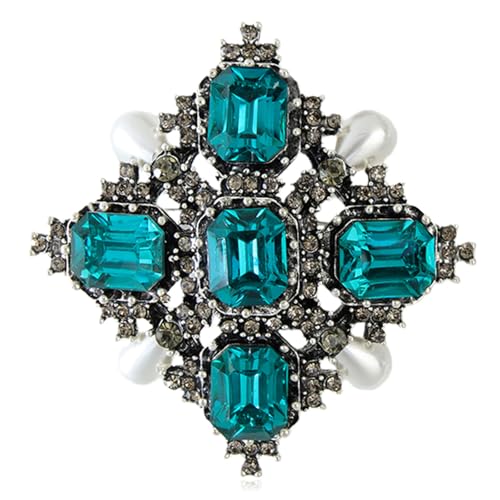 Vintage Retro Victorian Baroque Brooch Pin for Women and Men, Silver Plated Lapel Pin, Fashion Decorative Jewelry with Crystals Rhinestones & Faux Pearls - color: Green