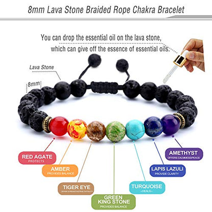 Men Women 8mm Lava Rock Beads Chakra Bracelet - color: set4