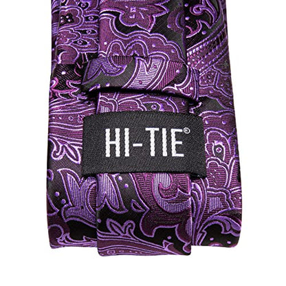 Hi-Tie Men 63inches Tie Set Extra Long Necktie Paisley Tie Pocket Suqare Cufflinks Big and Tall Men Tie - color: Black Purple