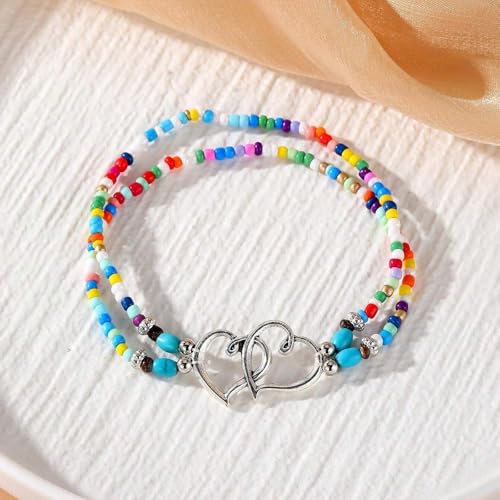 Qceasiy Shell Ankle Bracelets for Women, Boho Beaded Beach Anklet Set | Seashell, Heart, Starfish and Conch Styles, Gold-Tone, Stretch or Adjustable Fit, Layered Beach Vacation Jewelry Gifts - color: Colorful 1